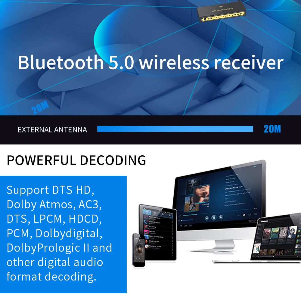 Conversor de Áudio Hdmi-compatível com Arc Decodificador Bluethooth Receptor Dac Spdif Coaxial Dtshd Ac3 Flac Ape 4k 192khz Hd820b 5.1ch 5.0 - Image 3