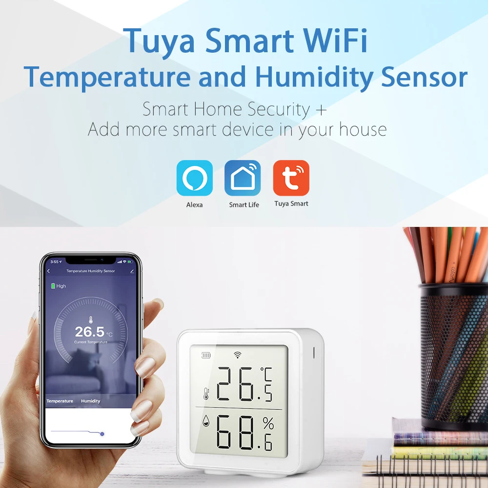 Alexa,tuya,wifi,スマートハウス,屋内,湿度および温度センサーで動作するインテリジェントセンサー