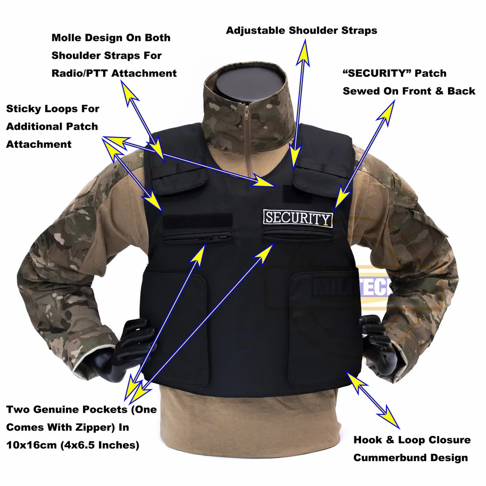 Militech Black NIJ IIIA 3A and Level 2 Stab Security Style Twaron
Aramid Bulletproof Vest Ballistic Bullet Proof Vest