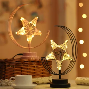 

Bedroom Night Light Handmade Star Moon Iron Night Light Home Decoration Night Lamp Sweet Girls Gift LB88