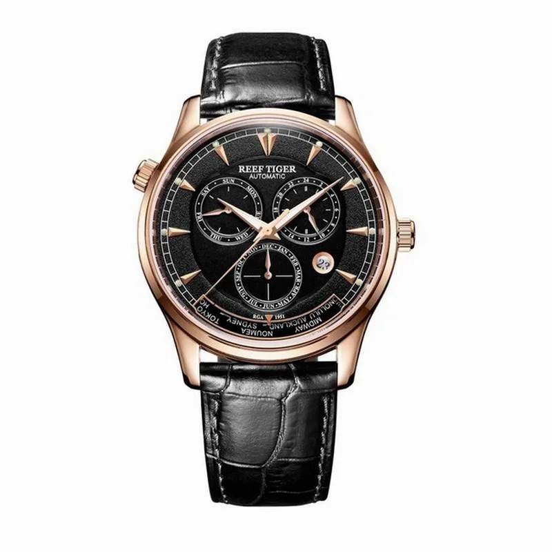automatic watch p1 Мужские часы, мужские наручные часы Риф Тигр Роскошные водонепроницаемые автоматические механические наручные часы relogio masculino кожаный ремешок RGA1951 - Цвет: automatic watch p1