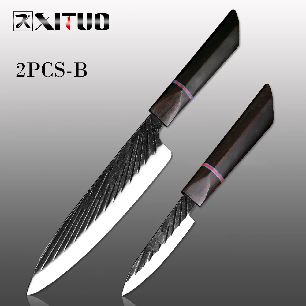 2PCS-B XITUO нож шеф-повара 440C стальной ручной ковки японский острый нож для мяса киритсуке сантоку универсальный нож для очистки овощей инструменты для приготовления пищи Новинка - Цвет: 2PCS-B