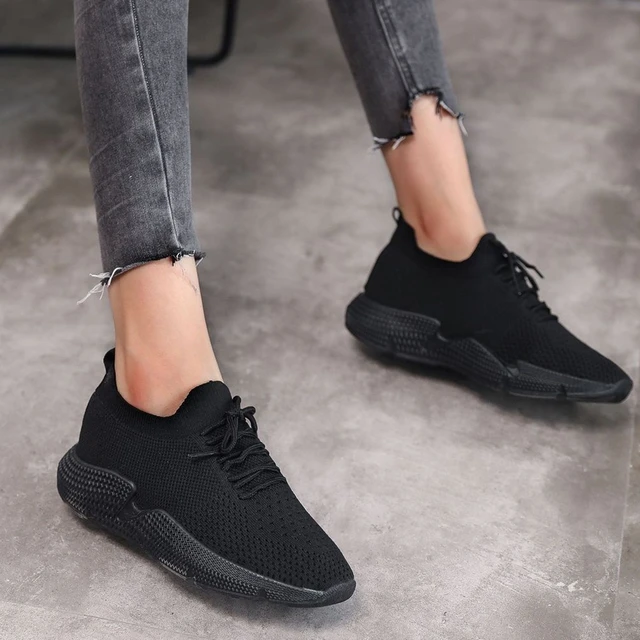 Zapatos de 2020 zapatillas negras para mujer zapatos para caminar vulcanizados deporte Fly zapatos de planos gimnasio Tenis Femenino #4 - AliExpress