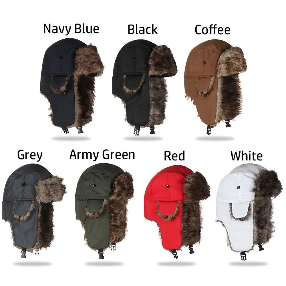 Men Women Trapper Bomber Hats Russian Ushanka Warm Winter Fur Earflap Ski Hat mens mad bomber hat