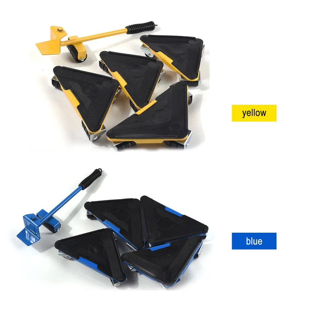 

5PCS Furniture Transport Lifter Heavy Stuffs Moving Tool Set Furniture Mover Tool 4 Wheeled Mover Roller+1 Wheel Bar Hand Tool