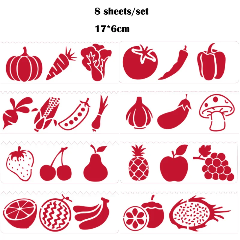 

8pc Vegetable And Fruit Stencils DIY Layering Stencils Painting Scrapbook Coloring Embossing Album Decorative Painting Template