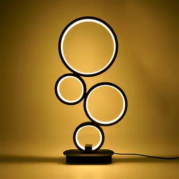 

4-Circle Dimmable LED Table Lamp, Modern Round Lamp, Unique Design Contemporary Lighting, Color Adjustable Light, 12W, Black