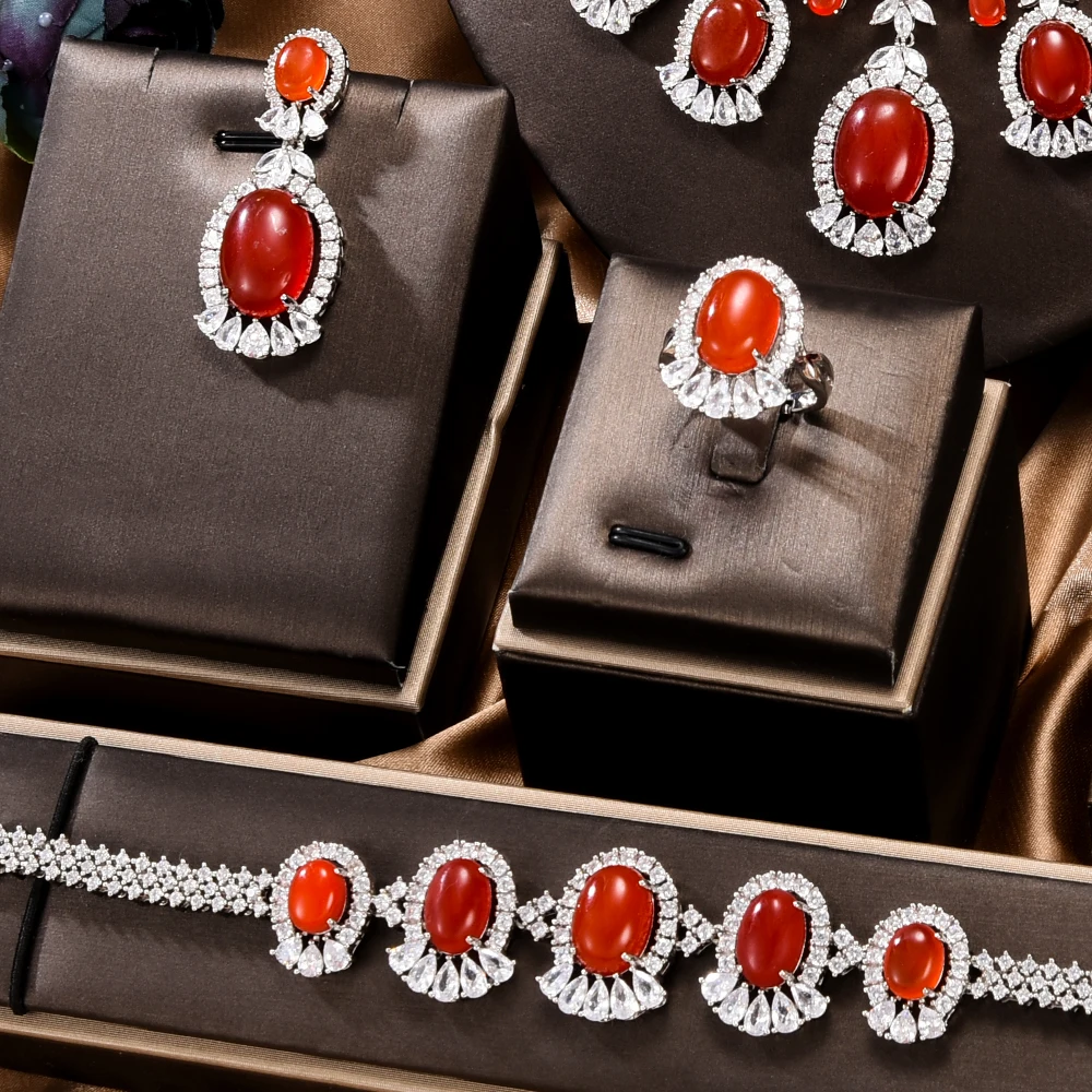 Soramoore New 4 PCS Shiny Luxury Bangle Earrings Necklace Ring Jewelry Set  Brides Wedding Jewellery Full CZ Charm High Quality - AliExpress