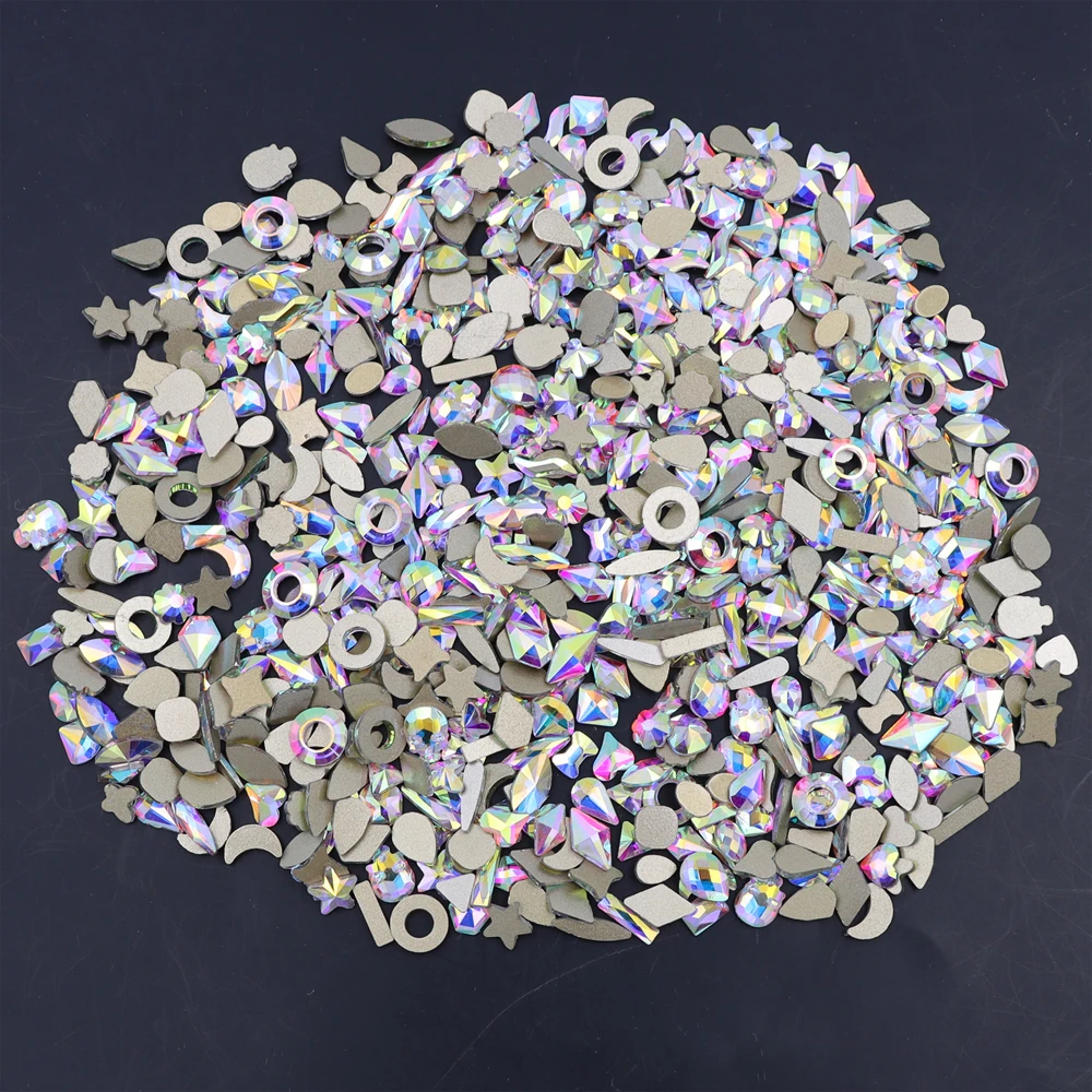 stitching material online 20 / 100Pcs Crystal White AB Rhinestones Non Hotfix Flat Glass Stones Strass Multi Shape DIY Fashion 3D Nail Art Decoration Tag Guns