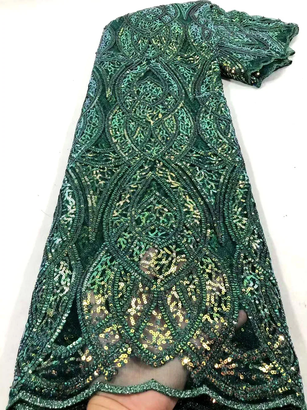 

2021 Fashion Nigerian Tulle Lace Dubai Style African Sequins Lace Fabric For Wedding Party Material