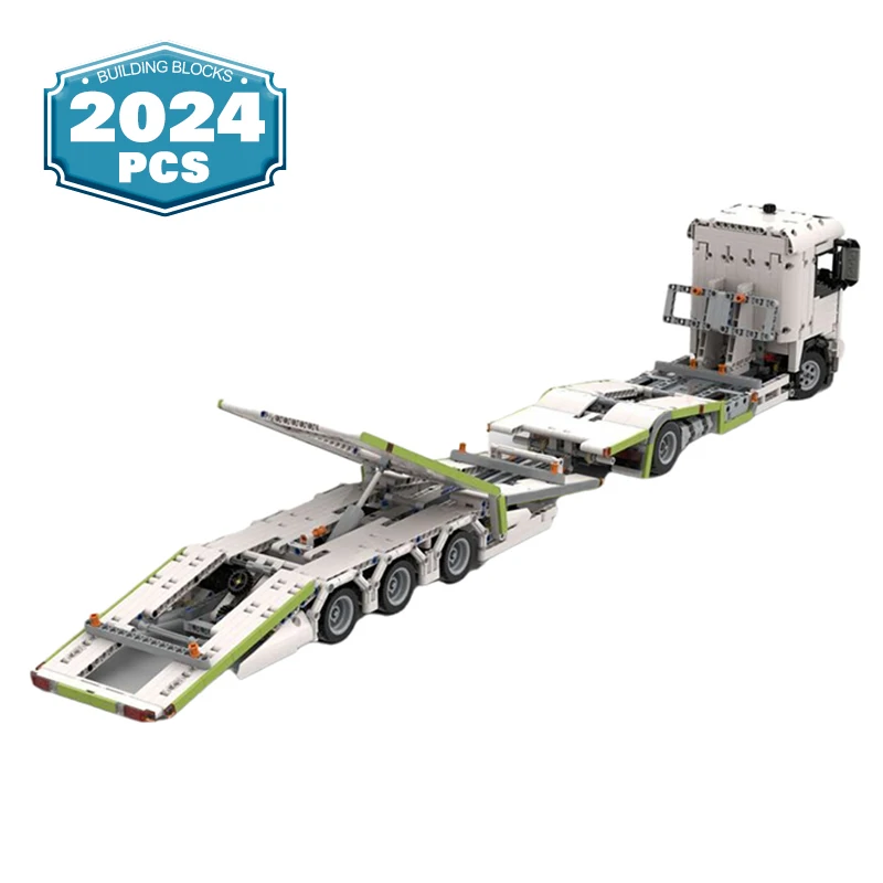 

MOC Transporter Truck Lengthened Trailer Building Block Set Technical Bricks Assemble Toys for Boy Constructor Christmas Gift
