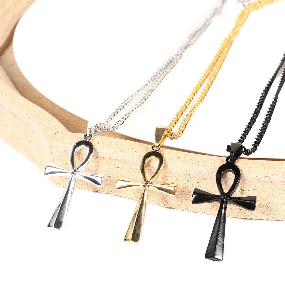 

1PC Men's Stainless Steel Cross Religious Pendant Necklace Ancient Egyptian Pendant Necklace For Men Women Charm Jewelry Gifts