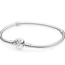 Аутентичный 925 пробы серебряный браслет небесная застежка цепочка-змейка с кристаллами базовый браслет для шармов Подходит для женщин шарик Шарм ювелирные изделия