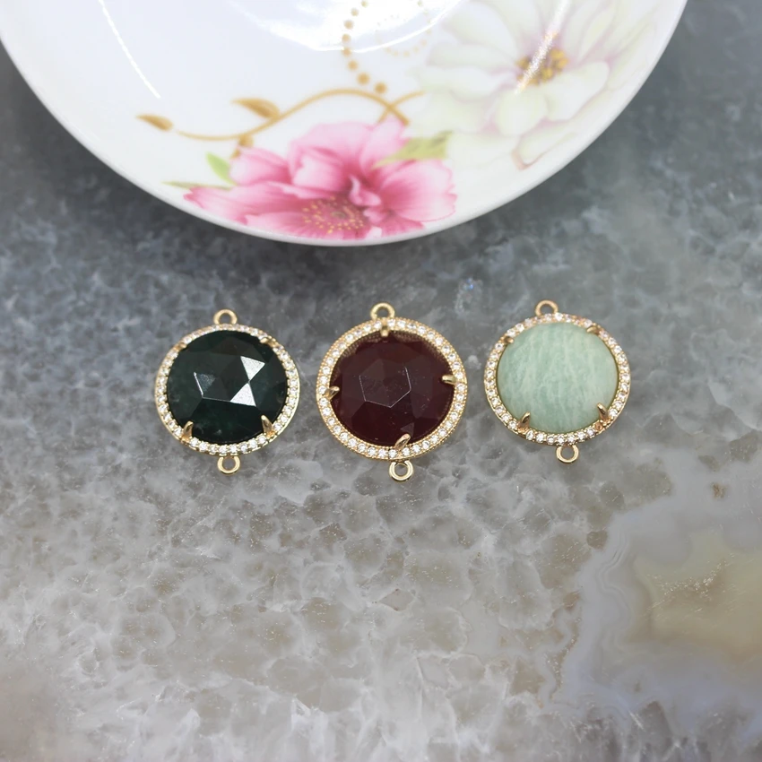 Natural Geode Slice Solar Quartz Chalcedony Silver Plated Pendant Connector