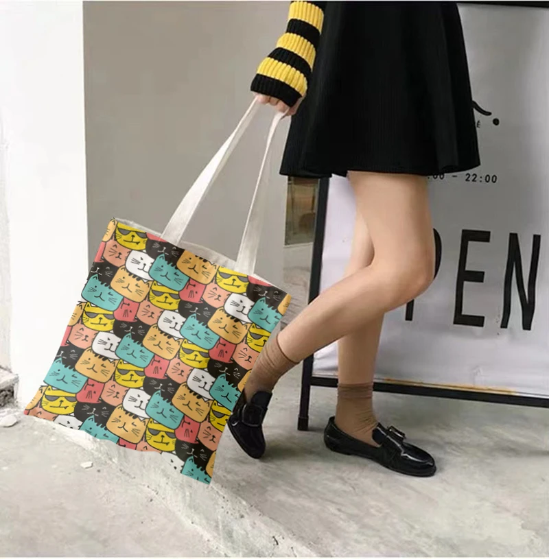 New Fashion Ladies Canvas Shoulder Bag Cute Animal Pink Sweet Girl Handbag Casual Harajuku Light Storage Bag Funny Shopping Bag