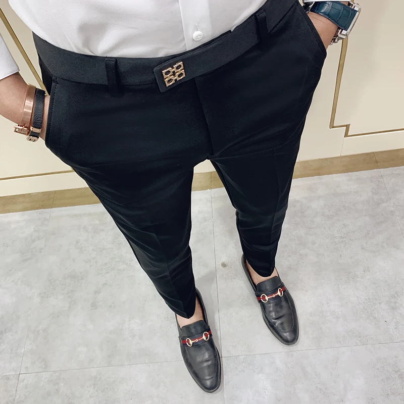 Spring 2025 Men Pants Korean Slim Fit Men Casual Ankle Length Pants Streetwear Men High Quality Black Gray Dress Suit Pant Man 3