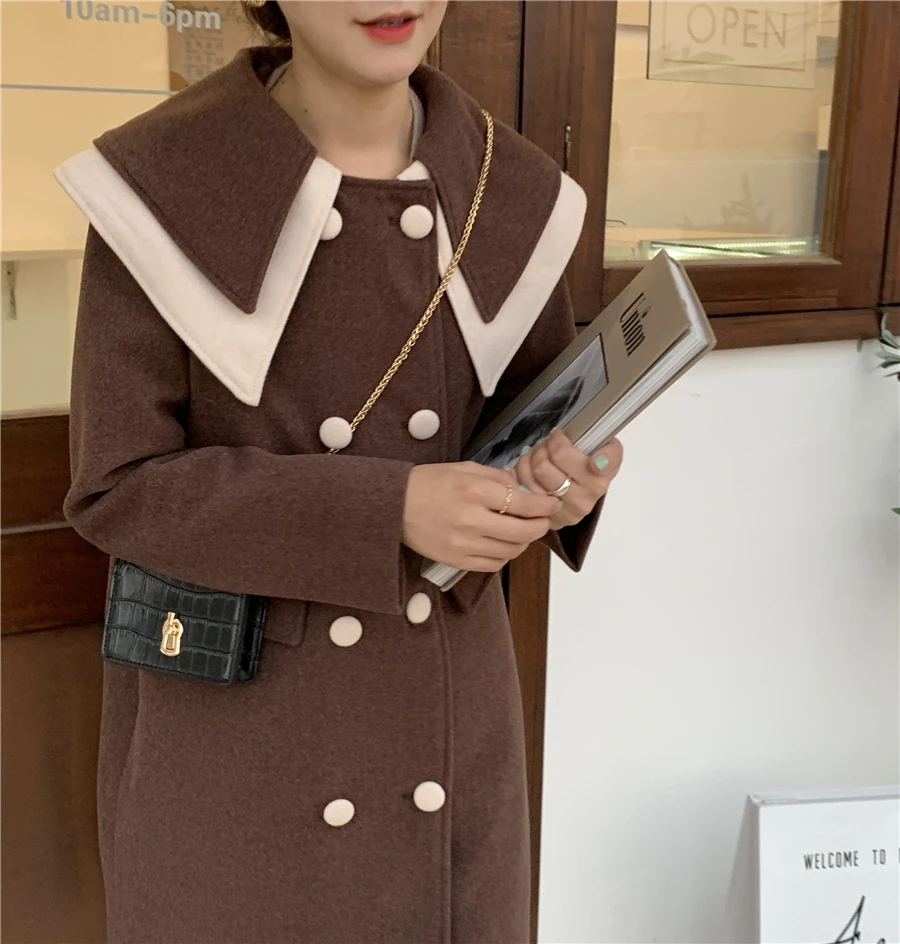 Осенне-зимнее женское длинное шерстяное пальто размера плюс Cappotto Donna двубортное винтажное пальто с длинным рукавом повседневное Abrigo Mujer