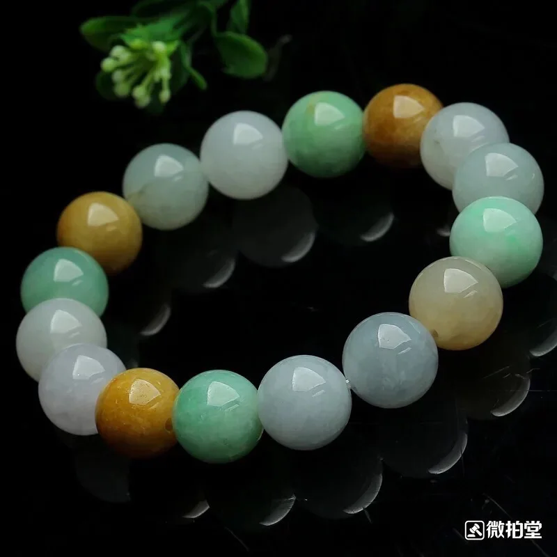 

Natural jade Emerald Tri Color bead Bracelet Elastic Bangle Charm Jewellery Fashion Accessories Hand-Carved Man Woman Amulet