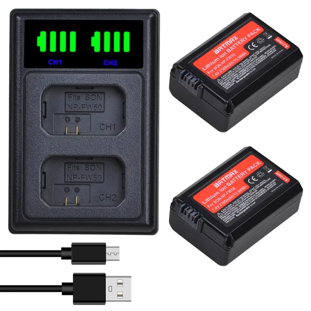 

Batmax NP-FW50 NPFW50 Battery+LED Dual Charger for Sony ZV-E10 Alpha a6500 a6400 a6300 a5000 a3000 a7 7R a7R a7R II a7II
