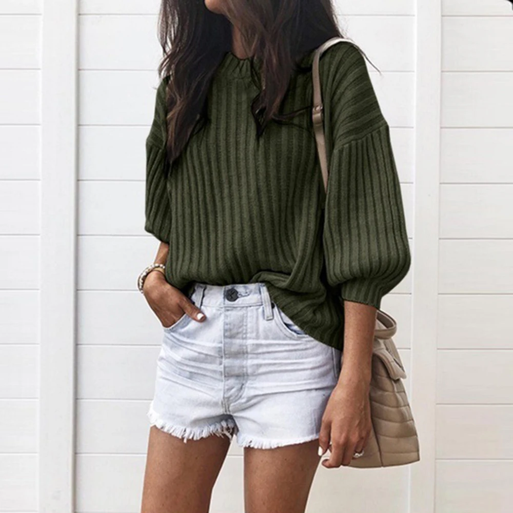 

O-neck Solid Color Lantern Pullover Sweater Woman Autumn Winter Long Sleeve Ropa Mujer Invierno 2019 Women Sweater