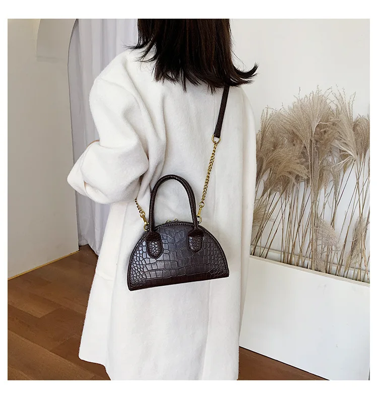 Ladies Mini Half Moon Tote Crocodile Pattern PU Leather Top Handle Bags for Women Brand Designer Crossbody Bag Green Red Handbag (29)