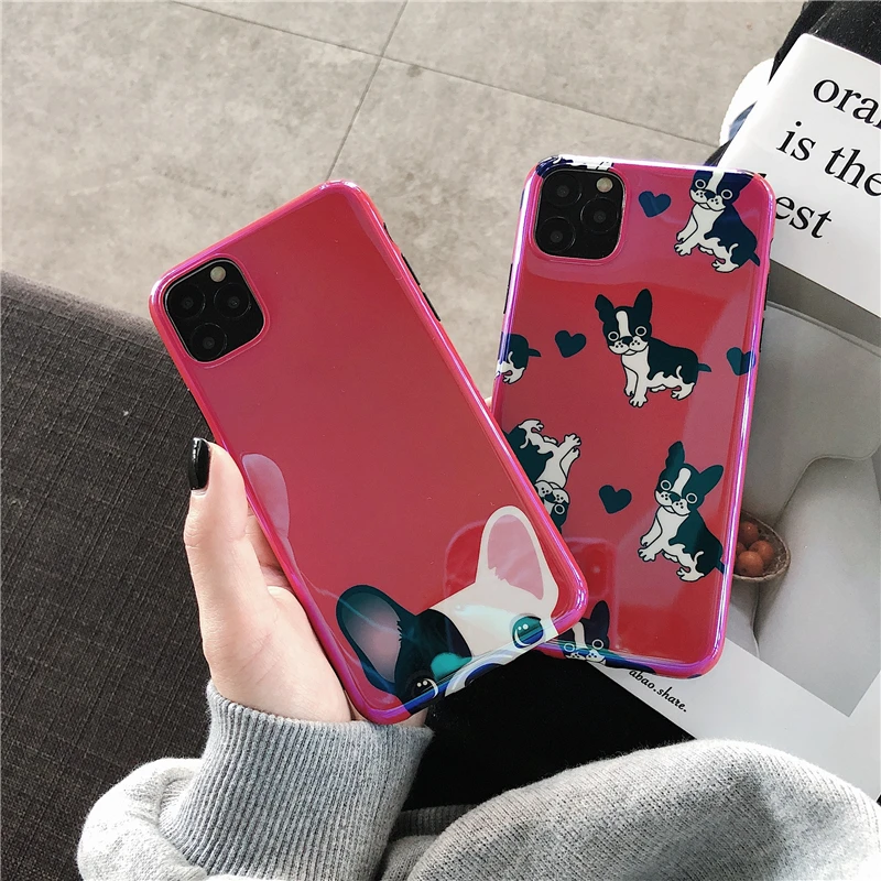 Мультфильм счастливый мопс синий луч чехол для телефона для Iphone 11 Pro Max X Xr Xs Max 6s 7 8 Plus простой милый мягкий IMD; гладкий задний Чехол