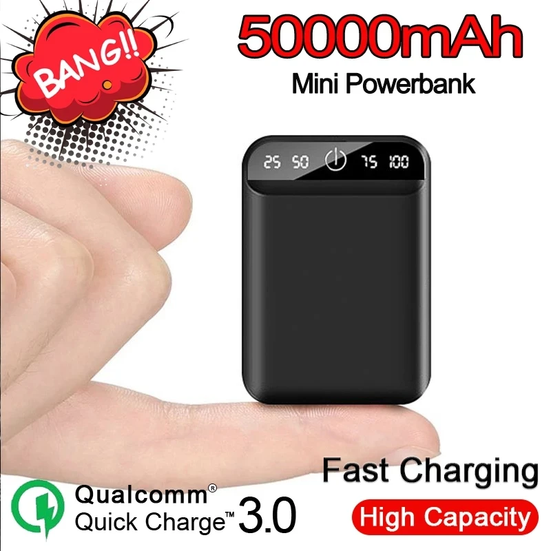 Portable Mini 50000mAh Power Bank 2USB LCD Digital Display Charging External Battery smartphone Powerbank Charger for iphone13 | Мобильные