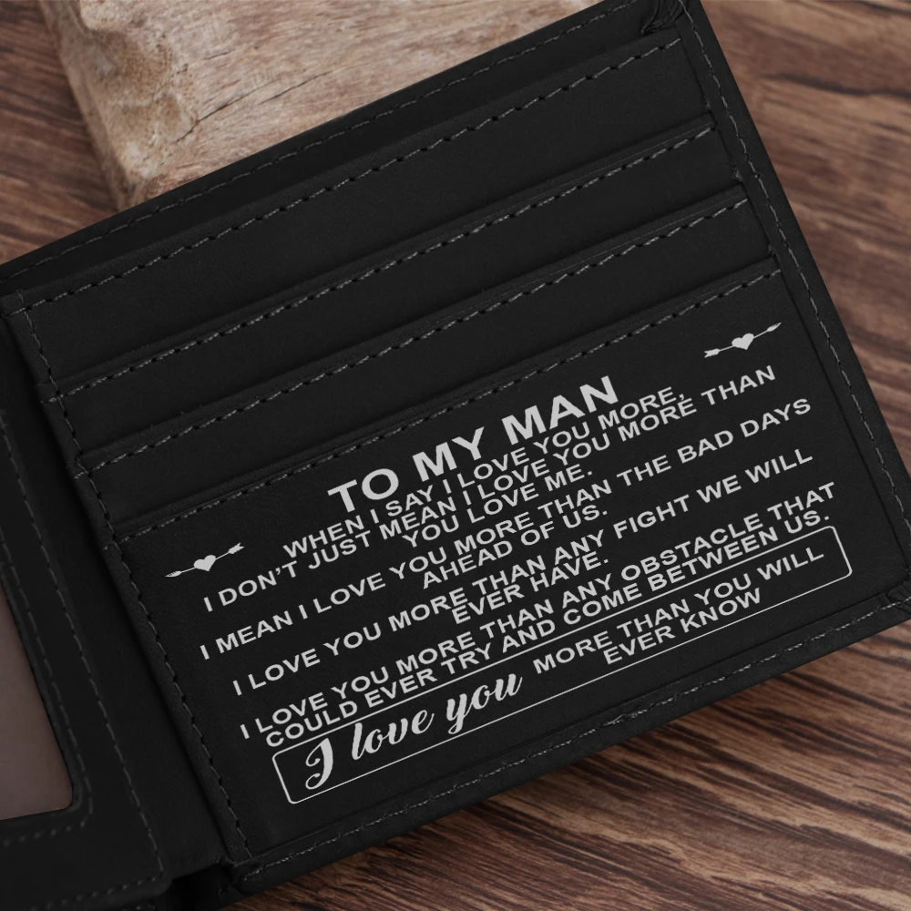 Custom Leather Men Black Wallet Perfect Personalized Engraved RFID Blocking Minimalist Card Wallet Gift for Son Dad