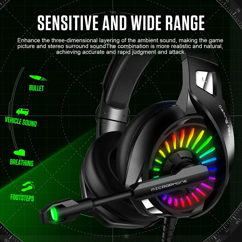Wired Gaming Headset for Computer PS4 Led Light Gaming Headphones with Mic Adjustable Bass Stereo
