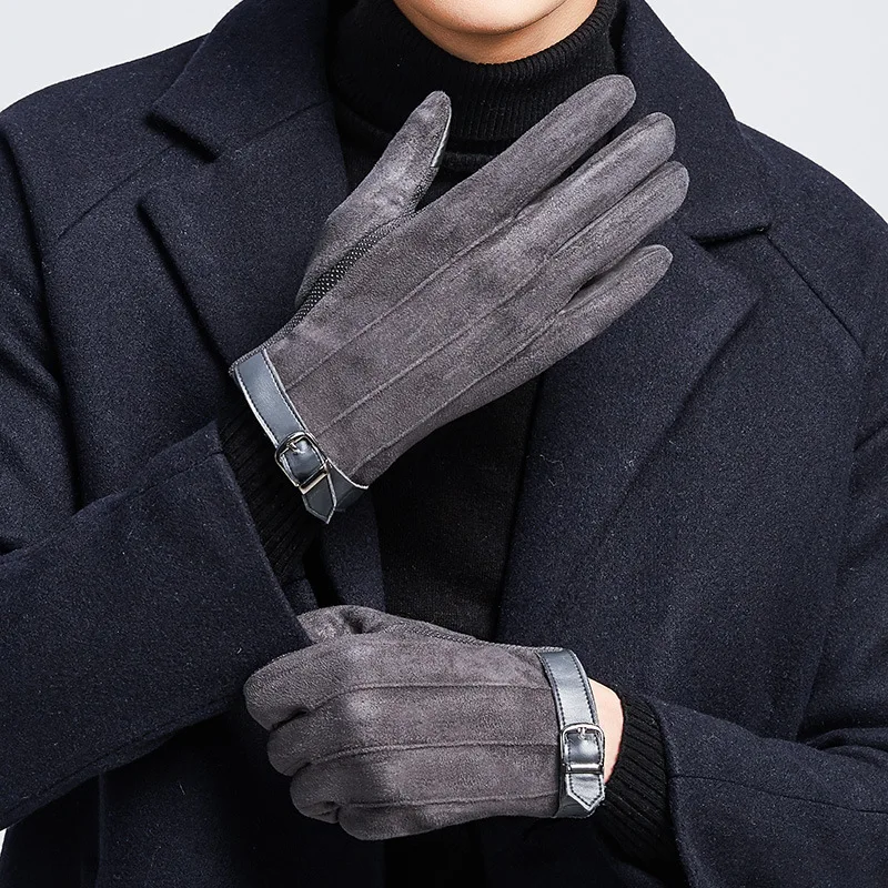 

Suede Gloves Men's Winter Warm Brushed And Thick Touch Screen Korean-style Outdoor Riding Running Mountain Climbing Driving Wind