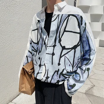 

Autumn New Dress Shirt Men Fashion Printing Chinese Style Casual Shirt Man Streetwear Hip Hop Loose Long-sleeved Shirt M-5XL