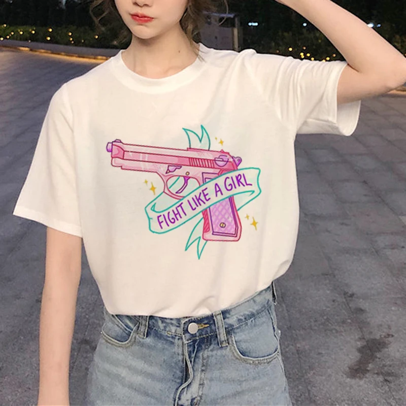 Новинка женской футболки Для женщин прав grl PWR Harajuku Ullzang футболка Девушка силы 90s футболка с изображением корейский стиль футболки женские - Цвет: 21421