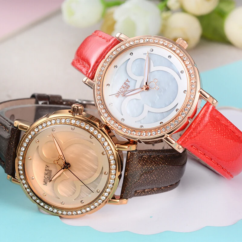 Часы женские кварцевые со стразами на кожаном ремешке|watch ladies|watch disneywatches quartz watche |