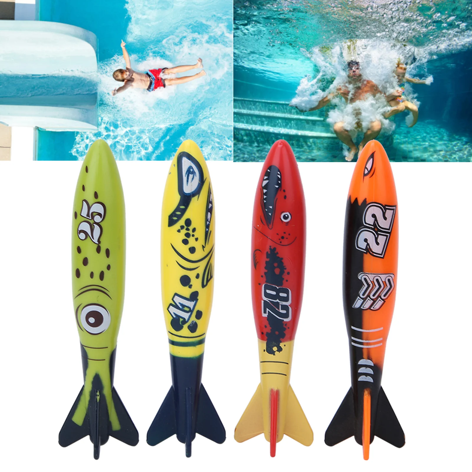4 Colors Diving Torpedo Rocket Throwing Toys Pool Diving Game Summer