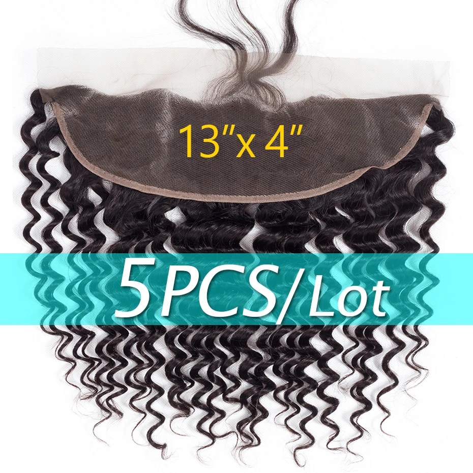 

5 Pieces/lot Lace Frontal 13x4 Bulk Sale Deep Wave Human Hair With Baby Hair Pre Plucked Hairine Free Middle Three Part Jarin