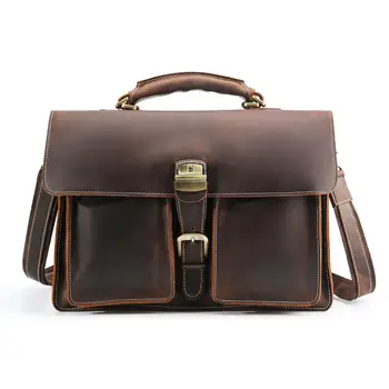 

Luxury Mens Thick Leather 16" Laptop Bags Briefcase Business Office Case Tote Vintage Satchel Messenger Shoulder Bag Brown Hot
