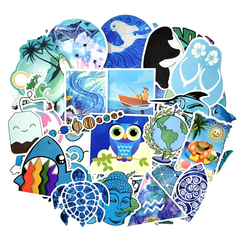 100Pcs Cartoon Cure Blue Summer Nautical Travel Graffiti Vsco Style Stickers For Motor Luggage Laptop DIY Waterproof Stickers