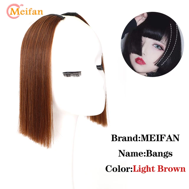 MEIFAN Clip in Hair Bangs Extension Hairpiece Synthetic Natural Fake Bang Hair Piece Air Bangs Clip on Bangs Black Brown AL21-2-30