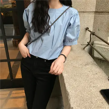 

Alien Kitty Blue Women Summer Solid Office Lady 2020 Short Sleeves Hot Chic Gentle Loose Tops All Match Shirts Female Blusas
