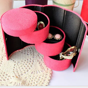 

Cylinder Cosmetic Cases Useful 3 Layer Necklace Earring Jewelry Cosmetic Holder Organizer Display Box Gift
