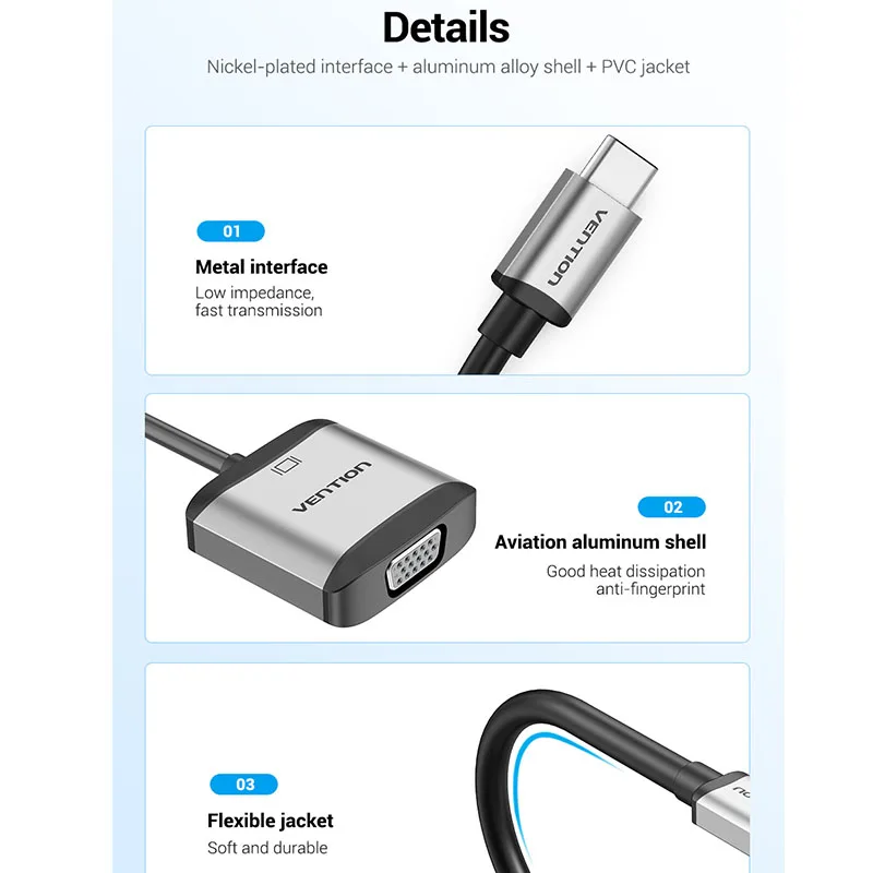 Vention USB C VGA адаптер Type c для 1080P 60 Гц Женский Для MacBook Pro ChromeBook Huawei Mate 10