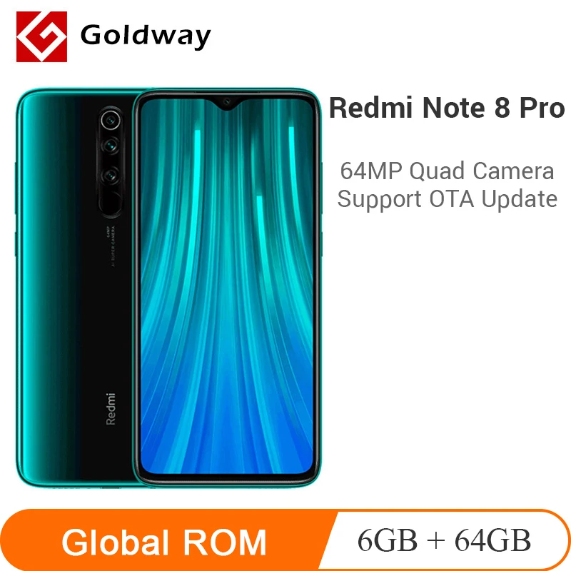 глобальная прошивка Xiaomi Redmi Note 8 Pro 6 ГБ 64 Мп. 4 камеры с ИИ смартфона Helio G90T ядерный 53