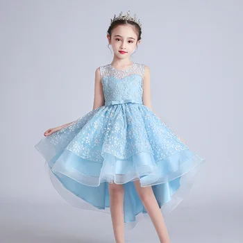 

Wedding Dinner Party Dresses Elegant Tail Flower Girl Dress Christmas Party Dress for Kids Girl Princess Party Children Clothing