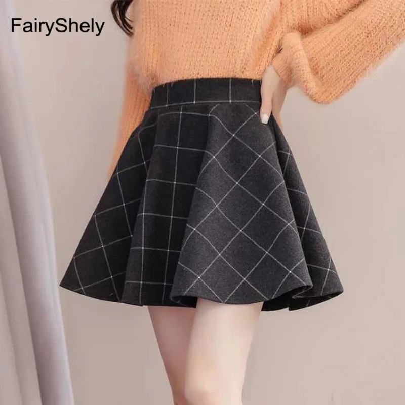 Женская клетчатая юбка FairyShely короткая твидовая плиссированная с высокой талией