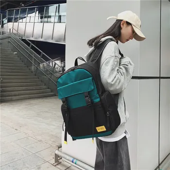 

2020 new bag contrast color nylon student bag female fashion couple backpack travel bag
