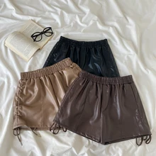 2021 outono inverno zíper das mulheres de couro do plutônio shorts feminino preto cintura alta estilo coreano curto femme shorts para roupas femininas