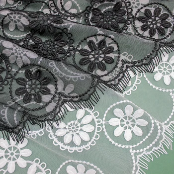 

Circle Flower Embroidered lace Soft Tulle Milk Silk French lace Fabric For DIY Summer Dress Dance Prom Flower Wedding Dress