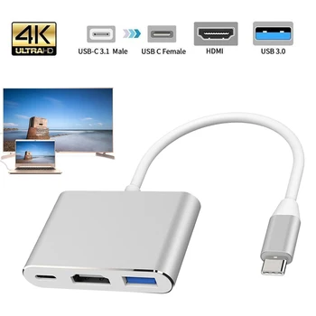 

USB-C To HDMI 3 in1 Cable Converter For Samsung Huawei Apple Macbook Usb 3.1 3.0 Type C Switch To HDMI 4K 2k Hub Adapter
