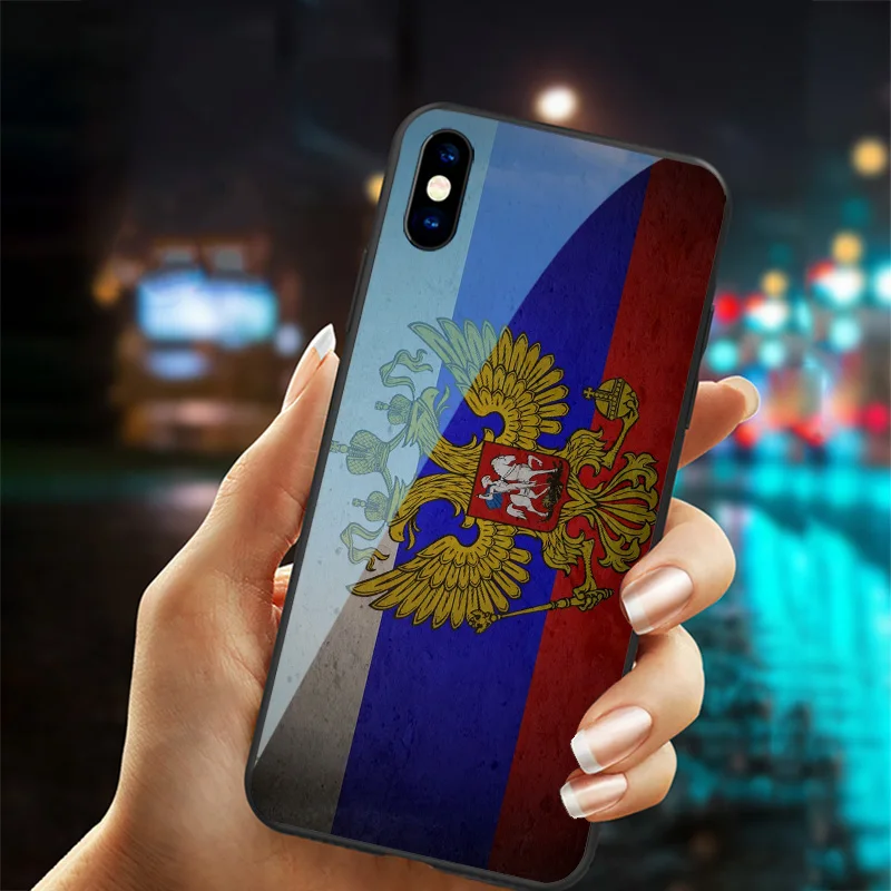 ТПУ+ закаленное стекло Национальный флаг России чехол для телефона для iphone X XR XS MAX 7 6 6S 8 plus для iphone 11 pro max Обложка в русском стиле