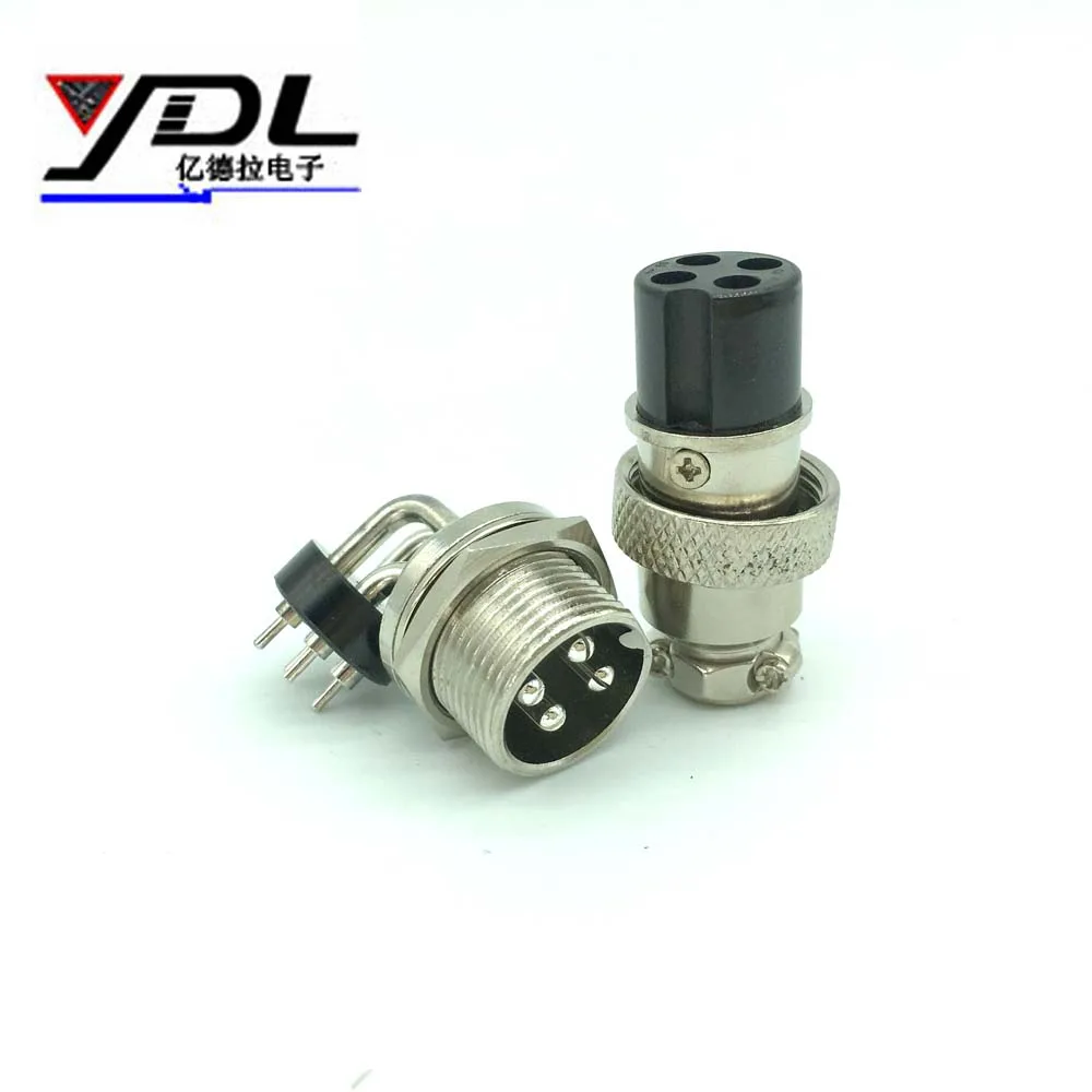 

10 Sets 16mm GX16 4-Pin Male & Female Circular Aviation Socket Plug Right Angle Needle Wire PCB Panel Connector